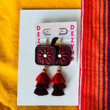 Load image into Gallery viewer, Maroon Tile earrings with Tassels