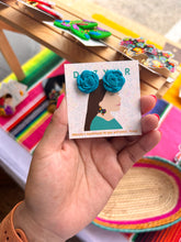 Load image into Gallery viewer, Teal rose studs
