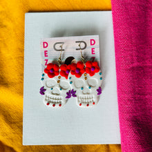 Load image into Gallery viewer, Sugar Skull - Red florals with purple