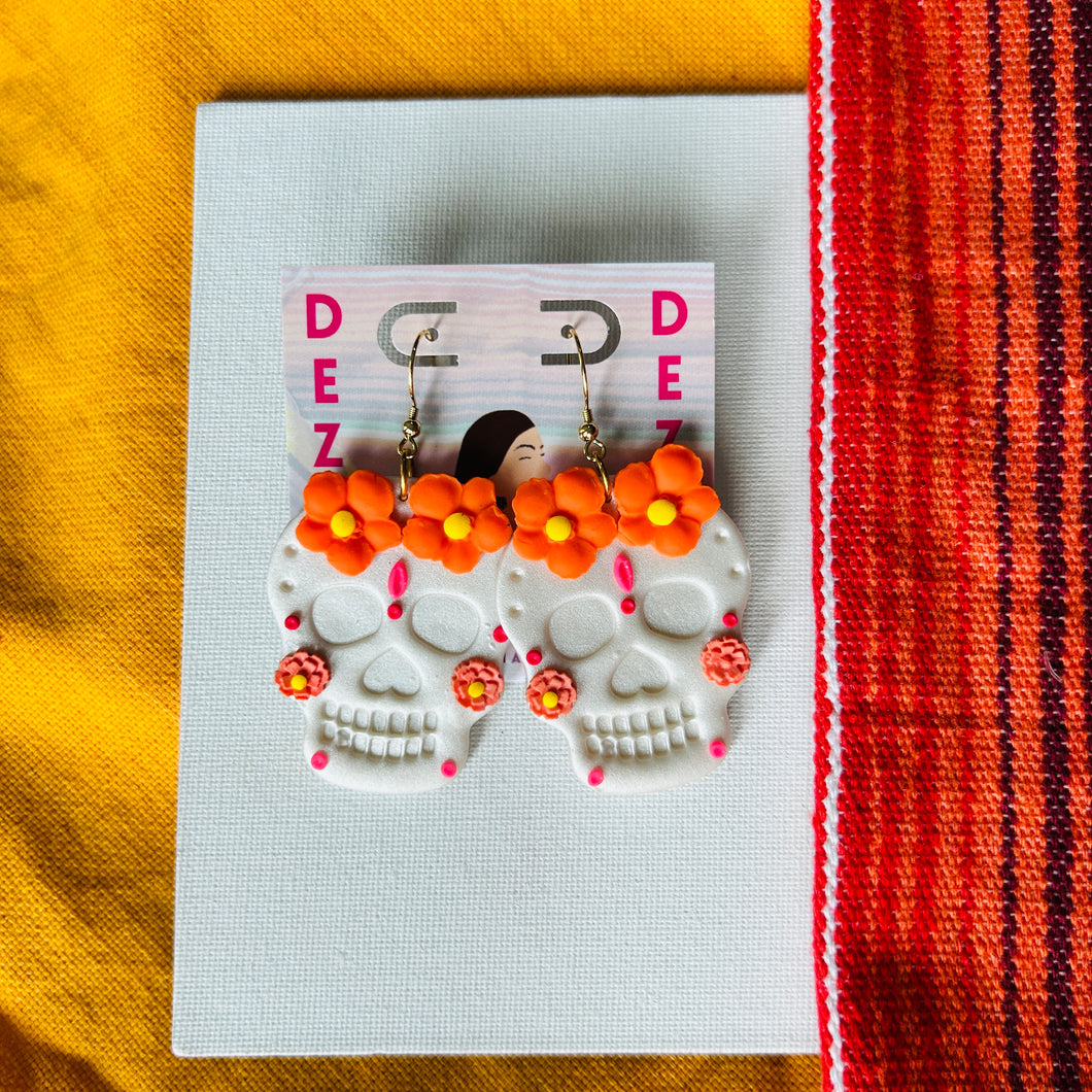 Sugar Skull - Orange florals with pink