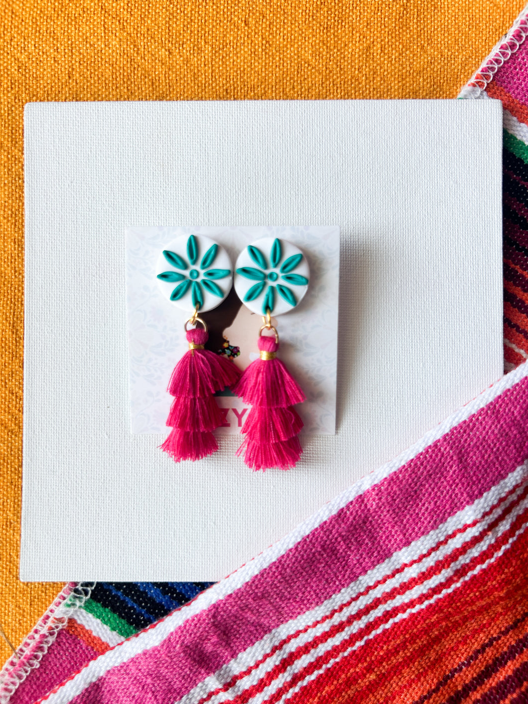 Teal with Pink Tassels