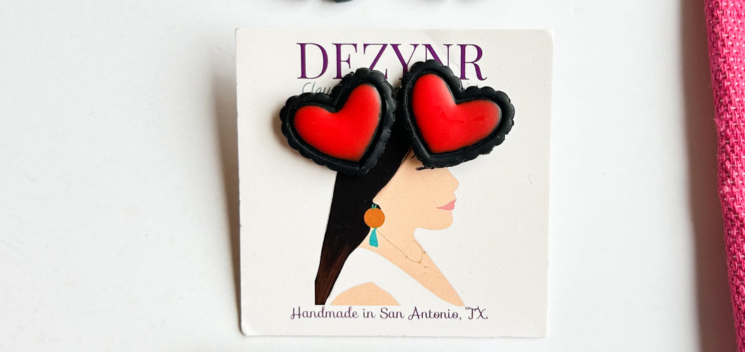 Black with Red heart studs