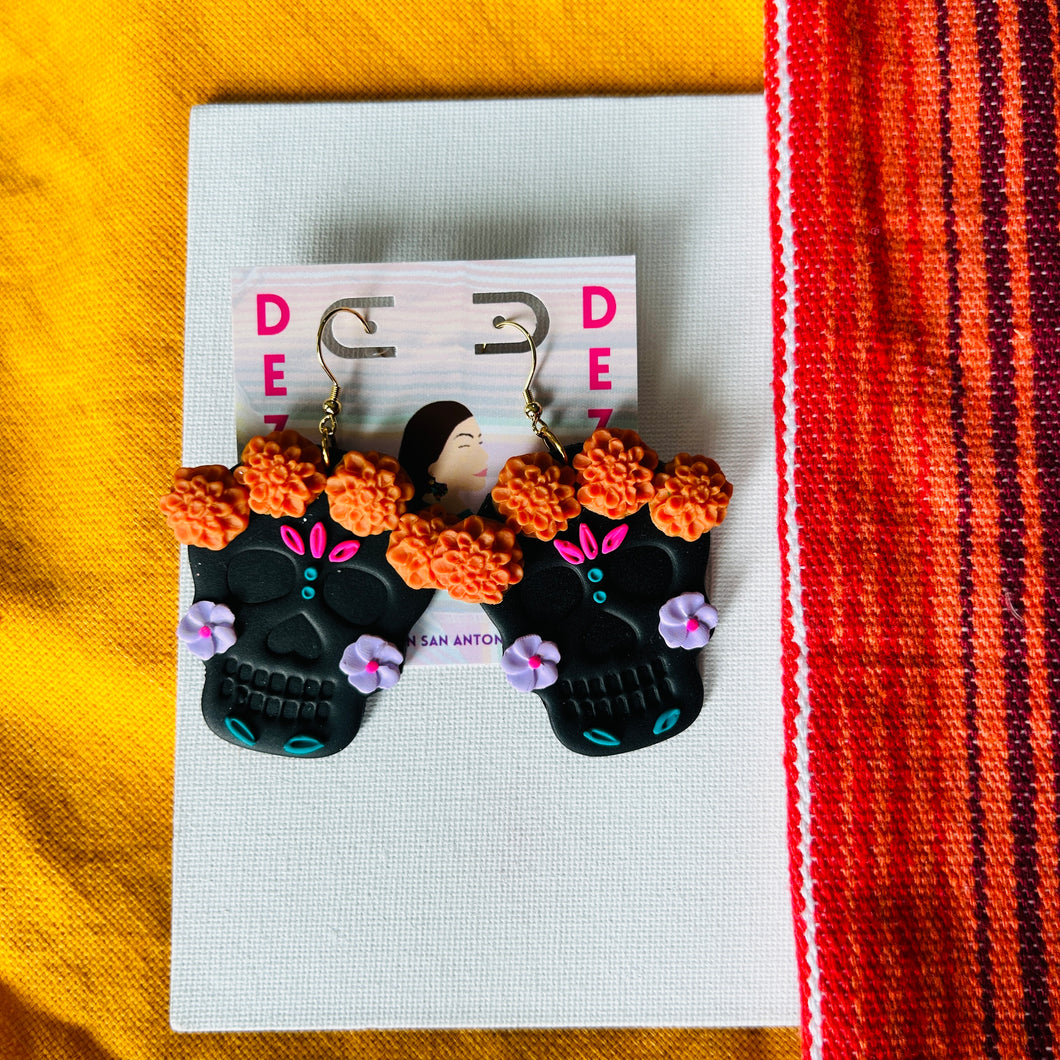Sugar Skull - Black w/Marigolds