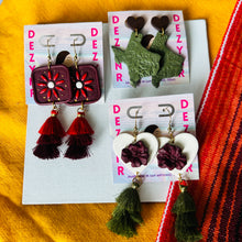 Load image into Gallery viewer, Maroon Tile earrings with Tassels
