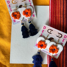 Load image into Gallery viewer, Orange and Navy Heart earrings

