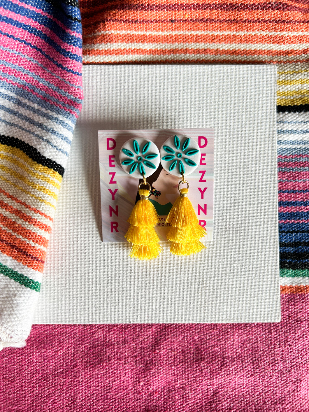 Teal with Yellow Tassels