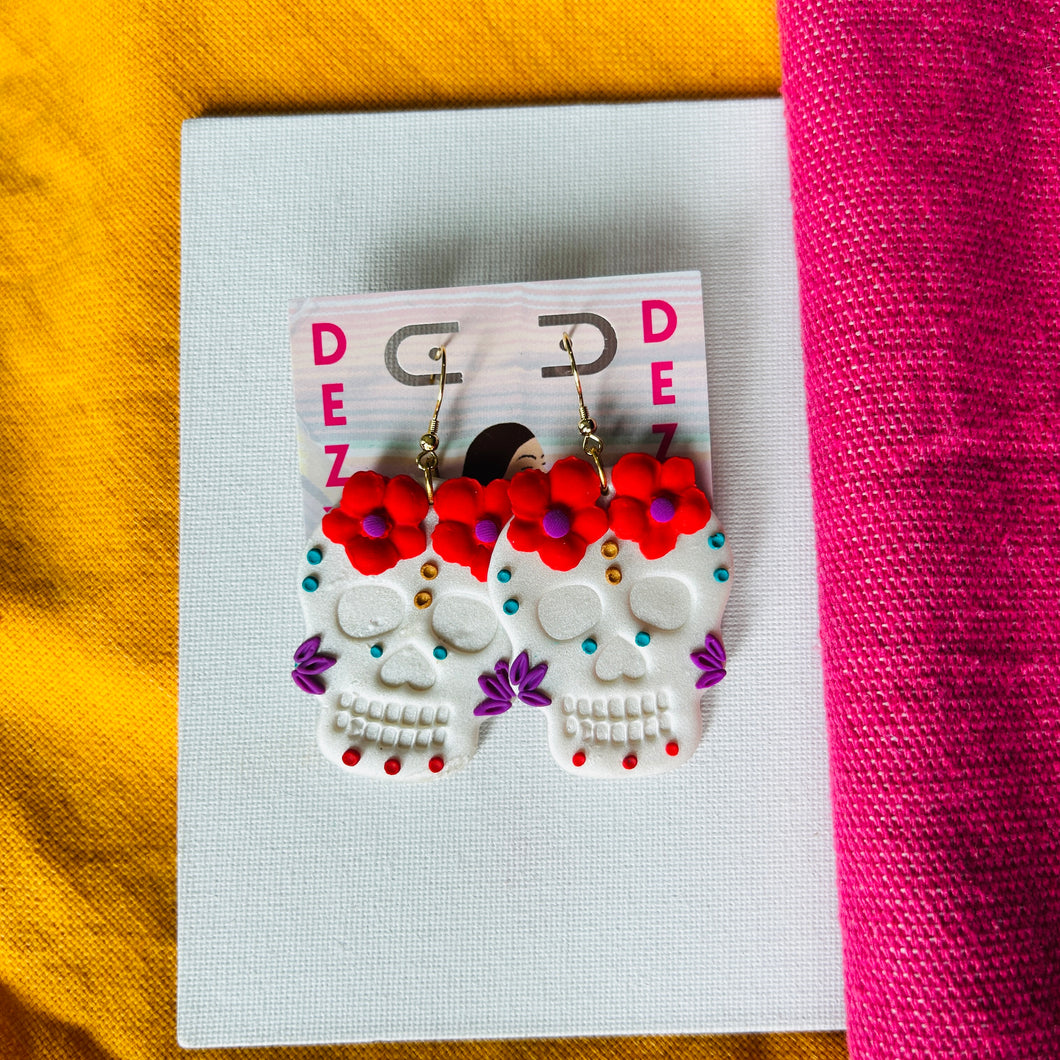 Sugar Skull - Red florals with purple
