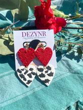 Load image into Gallery viewer, Red and CowPrint Dangles
